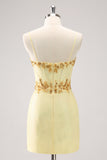 Sparkly Yellow Spaghetti Straps Tight Cocktail Dress with Sequins