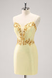 Sparkly Yellow Spaghetti Straps Tight Cocktail Dress with Sequins