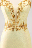 Sparkly Yellow Spaghetti Straps Tight Cocktail Dress with Sequins