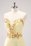 Sparkly Yellow Spaghetti Straps Tight Cocktail Dress with Sequins