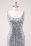 Sparkly Grey Square Neck Short Tight Cocktail Dress with Sequins