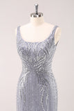 Sparkly Grey Square Neck Short Tight Cocktail Dress with Sequins