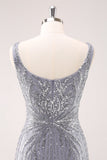 Sparkly Grey Square Neck Short Tight Cocktail Dress with Sequins