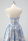 Cute Blue A-Line Sweetheart Brocade Corset Long Prom Dress