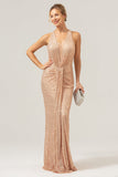 Glitter Blush Mermaid Halter Backless Long Formal Dress