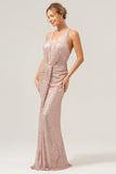 Glitter Blush Mermaid Halter Backless Long Formal Dress