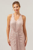 Glitter Blush Mermaid Halter Backless Long Formal Dress