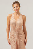 Glitter Blush Mermaid Halter Backless Long Formal Dress