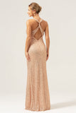 Glitter Blush Mermaid Halter Backless Long Formal Dress