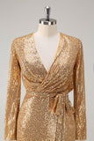 Golden Glitter V Neck Short Tight Party Dress