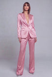 Grey Pink Peak Lapel Satin Slim Fit Women Suits