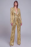 Sparkly Golden Lapel Sequins Women Party Suits
