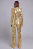 Sparkly Golden Lapel Sequins Women Party Suits