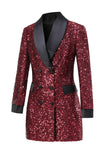 Sparkly Burgundy Bodycon Sequin Maxi Women's Blazer