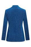 2-Piece Ink Blue Velvet Striped Women Prom Suits