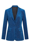 Ink Blue Striped Single Button 2 Piece Women's Suits