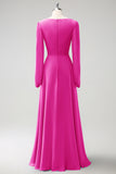 A Line Lilac V-Nack Chiffon Bridesmaid Dress with Long Sleeves