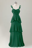 Light Green A-Line Ruffle Tiered Chiffon Corset Long Bridesmaid Dress