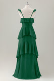 Light Green A-Line Ruffle Tiered Chiffon Corset Long Bridesmaid Dress