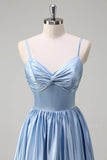 Sky Blue Spaghetti Straps A-Line Long Bridesmaid Dress
