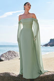 Light Green Cold Shoulder Detachable Sleeves Chiffon Bridesmaid Dress