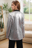 Sparkly Silver Black Peak Lapel Women's Formal Blazer