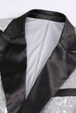 Sparkly Silver Black Peak Lapel Women's Formal Blazer