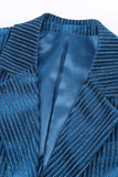 Peacock Blue Stripes Notched Lapel 2 Pieces Women Suits with Belt