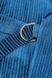 Peacock Blue Stripes Notched Lapel 2 Pieces Women Suits with Belt