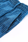 Peacock Blue Stripes Notched Lapel 2 Pieces Women Suits with Belt