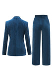 Peacock Blue Stripes Notched Lapel 2 Pieces Women Suits with Belt