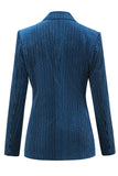 Peacock Blue Stripes Notched Lapel 2 Pieces Women Suits with Belt