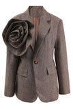 Coffee Floral Notched Lapel Blazer