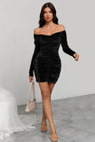 Black Velvet Long Sleeves Bodycon Party Dress