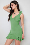 Green Short Bodycon Party Dress with Ruffles