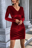 Burgundy V-Neck Velvet Short Party Dress