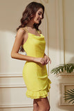 Yellow Spaghetti Straps Bodycon Short Party Dress