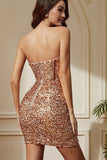 Sparkly Champagne Strapless Corset Sequined Mini Party Dress