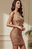 Sparkly Champagne Strapless Corset Sequined Mini Party Dress