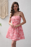 Pink Flower A-Line Spaghetti Straps Short Party Dress