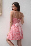 Pink Flower A-Line Spaghetti Straps Short Party Dress