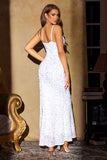 Sparkly White Mermaid Sequins Spaghetti Straps Long Party Dress