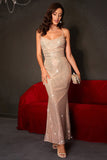 Sparkly Champagne Mermaid Spaghetti Straps Long Party Dress