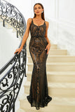 Sparkly Black Mermaid Spaghetti Straps Sequined Long Prom Dress