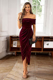 Brown Off the Shoulder Velvet Wrap Long Prom Dress