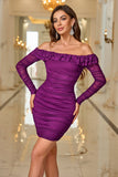 Sparkly Beading Purple Off the Shoulder Tight Cocktail Dress