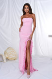 Pink Mermaid Strapless Ruffles Long Formal Dress with Slit