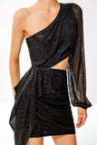 Black Golden One Shoulder Tight Short Formal Dress