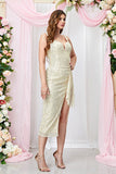 Apricot Spaghetti Straps Bodycon Long Formal Dress with Slit