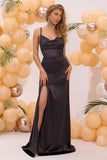 Black Mermaid Lace-up Back Long Formal Dress with Slit